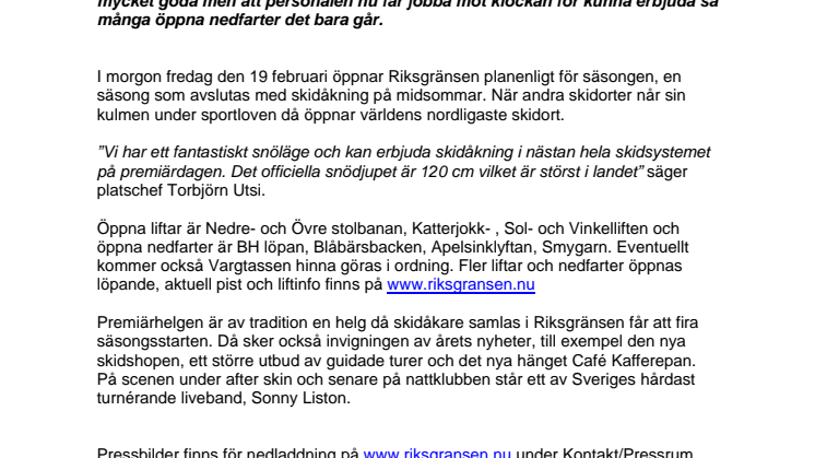 Riksgränsen öppnar - säsongsstart med 120 cm natursnö.