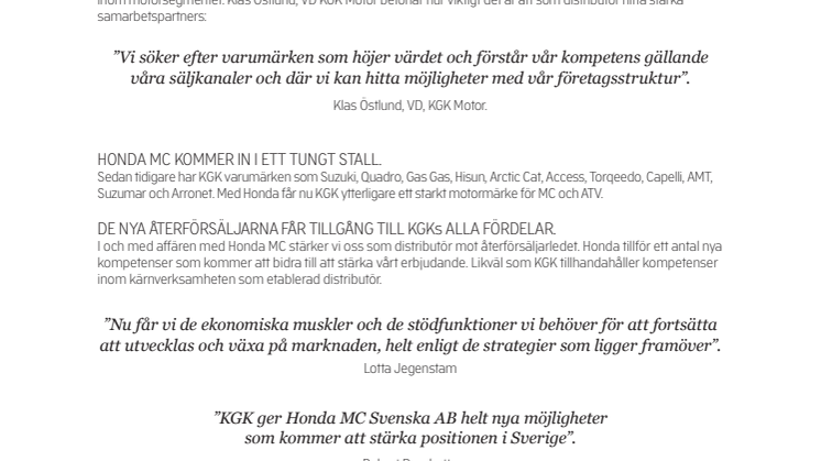 Honda MC Svenska AB nu hos KGK
