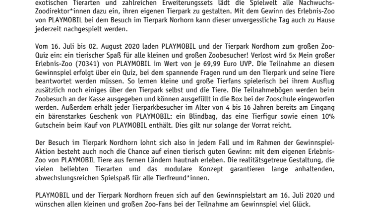 Tierischer Spaß im Sommer: PLAYMOBIL und der Tierpark Nordhorn laden zum großen Zoo-Quiz ein