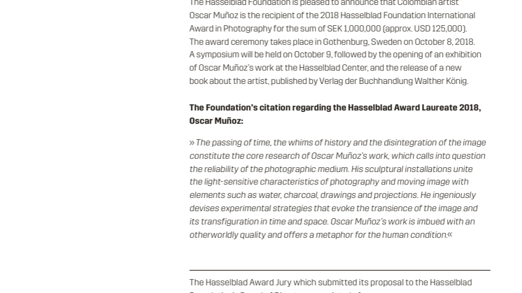 Oscar Muñoz Hasselblad Award Winner 2018
