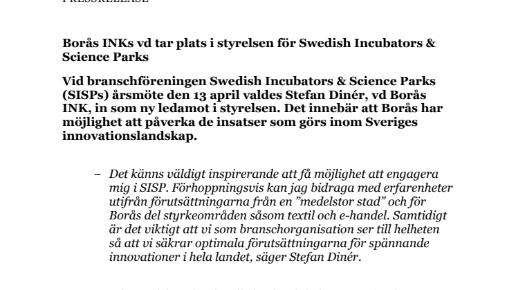 Borås INKs vd tar plats i styrelsen för Swedish Incubators & Science Parks