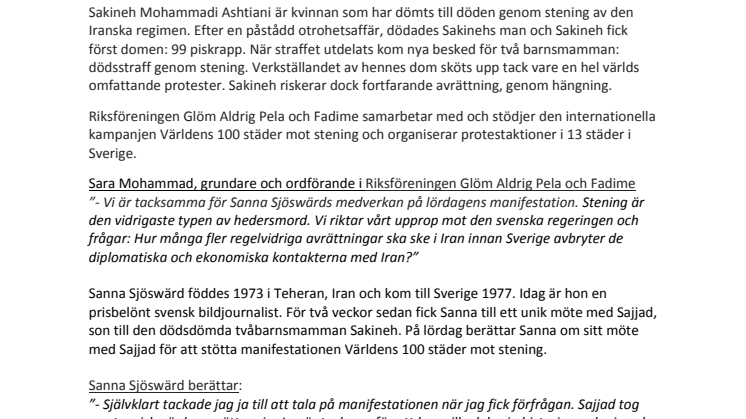 Sanna Sjöswärd talar på internationell manifestation vid Riksdagen