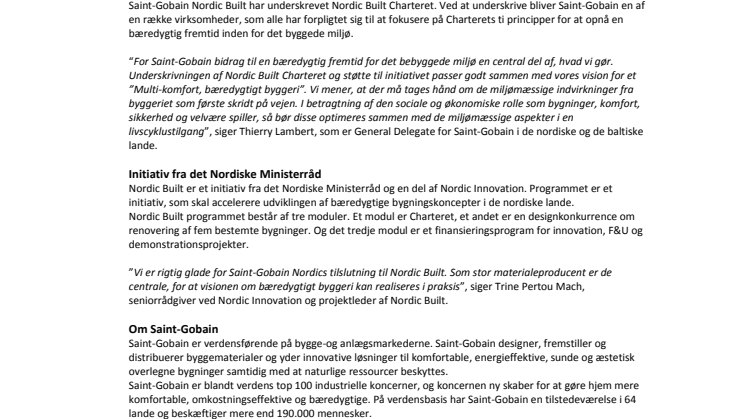 Saint-Gobain går ind i Nordic Built
