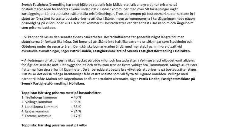 Mäklare i Höllviken: ”Slutpriserna i Skåne är fortsatt höga”