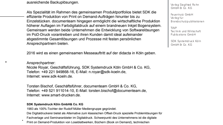 SDK Systemdruck Köln und documenteam kooperieren