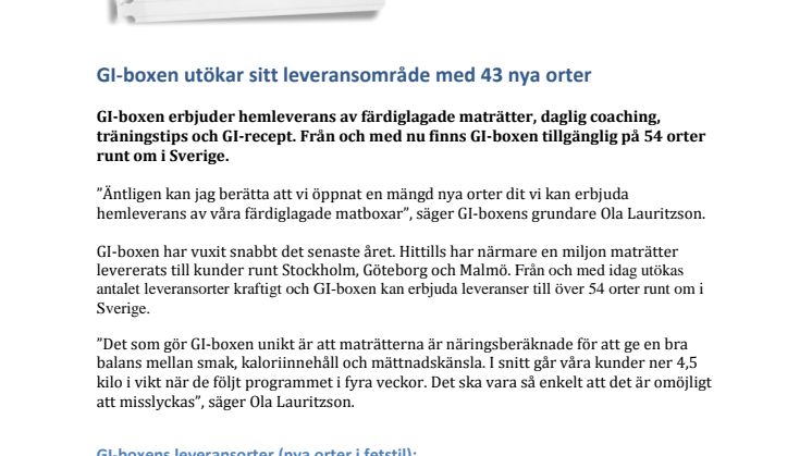 GI-boxen utökar sitt leveransområde med 43 nya orter