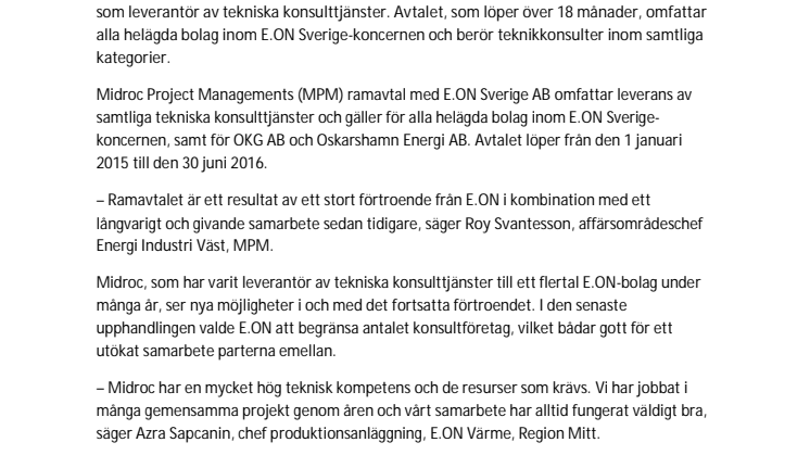 Midroc vinner nytt ramavtal med E.ON