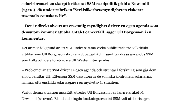 Solariebranschen till motangrepp i VLT