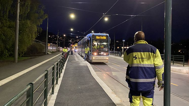 Bilde fra testkjøring med trikk onsdag 29. april