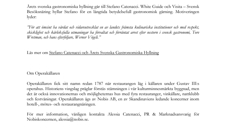 Stefano Catenacci hyllas av White Guide