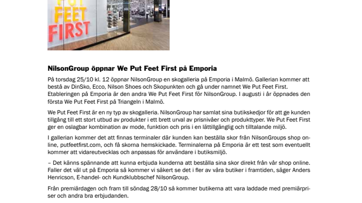 NilsonGroup öppnar We Put Feet First på Emporia