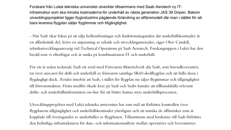 Ny forskning sänker underhållskostnad för JAS Gripen