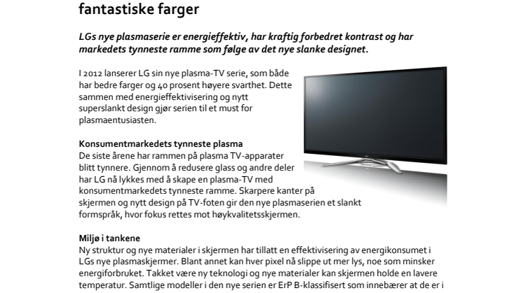 LG lanserer slank og energieffektiv plasmaserie med fantastiske farger