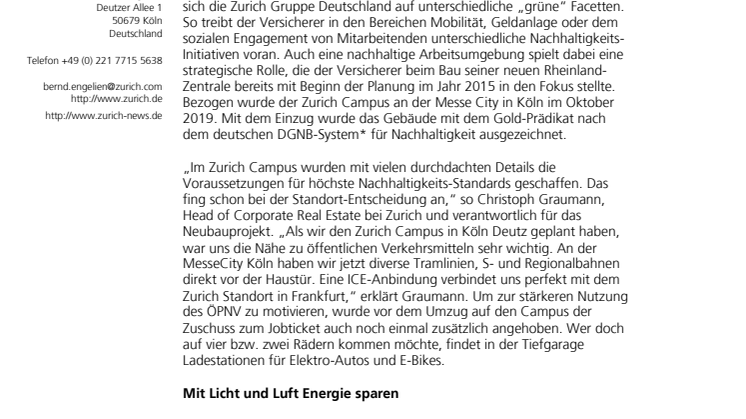 Nachhaltiges Gebäude: Zurich Campus trägt Gold-Prädikat