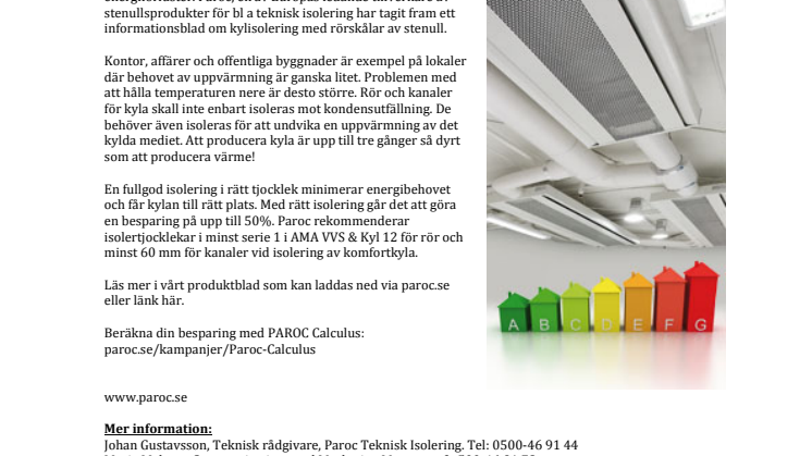 Energi- och kostnadseffektiv komfortkyla med rörskålar från Paroc