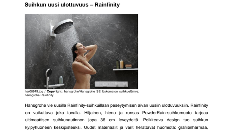 Suihkun uusi ulottuvuus – Rainfinity
