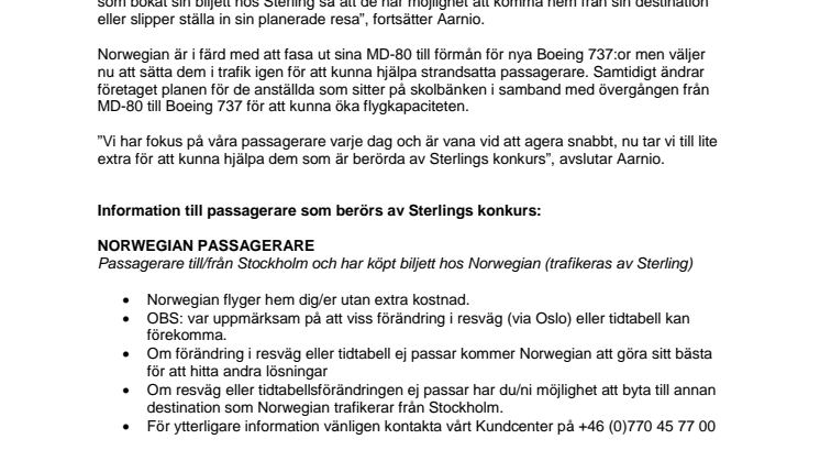 Norwegian hjälper Sterlingpassagerare