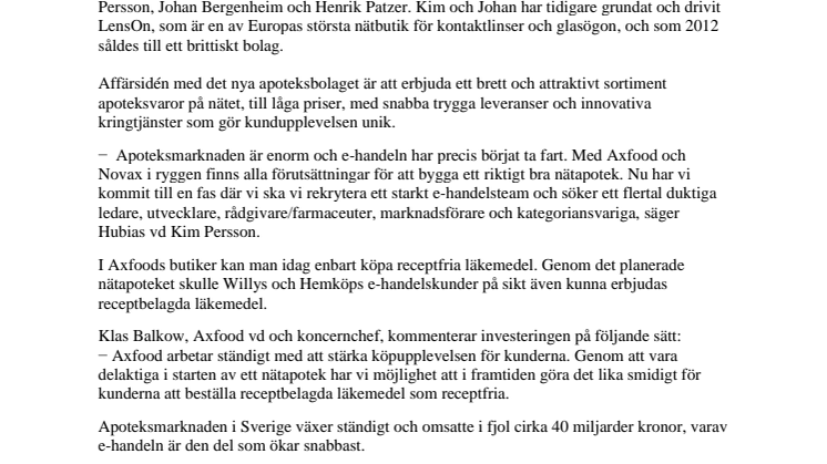 Axfood startar apotek på nätet