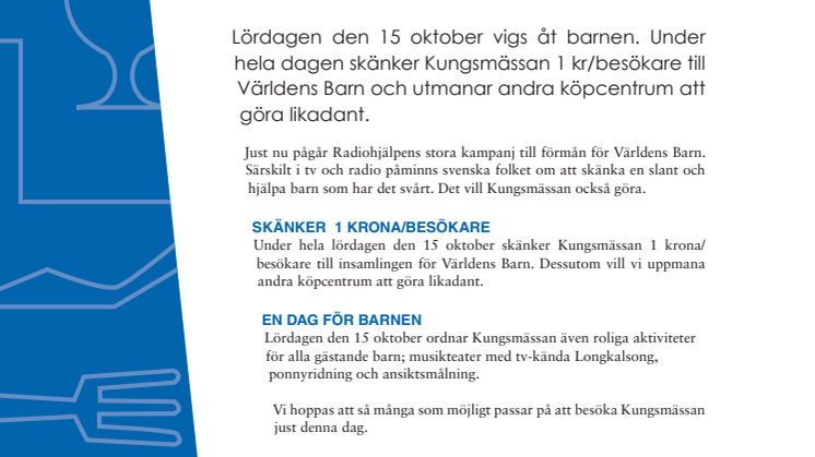 Kungsmässan utmanar andra köpcentrum i insamlingen till Världens Barn