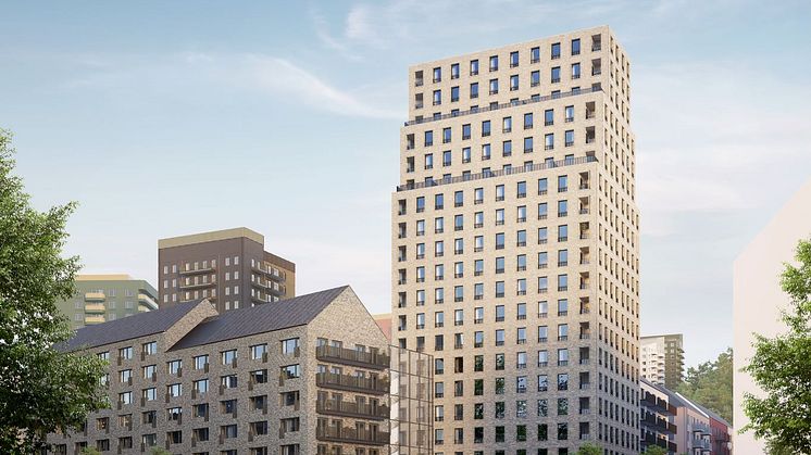Mitt i hjärtat av Kallebäcks Terrasser påbörjas nu arbetet med kvarter 6, Torget, som blir områdets mest centrala kvarter med cirka 300 lägenheter och fina lokaler i entrévåningarna.