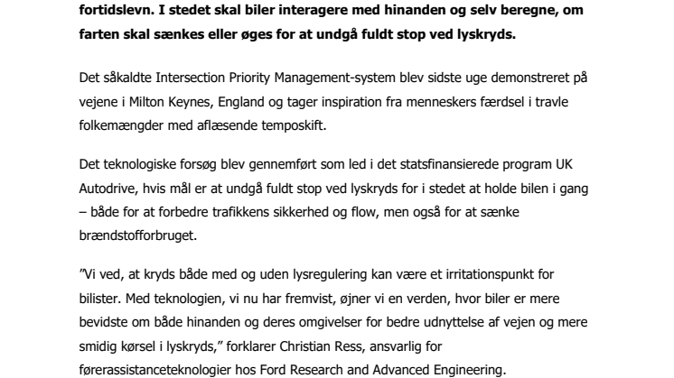 Ny Ford-teknologi kan gøre rødt lys til fortidslevn