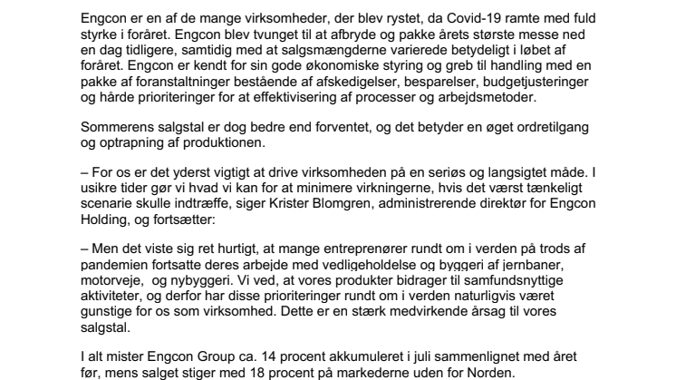 Stærk sommer for Engcon – vækst på flere markeder