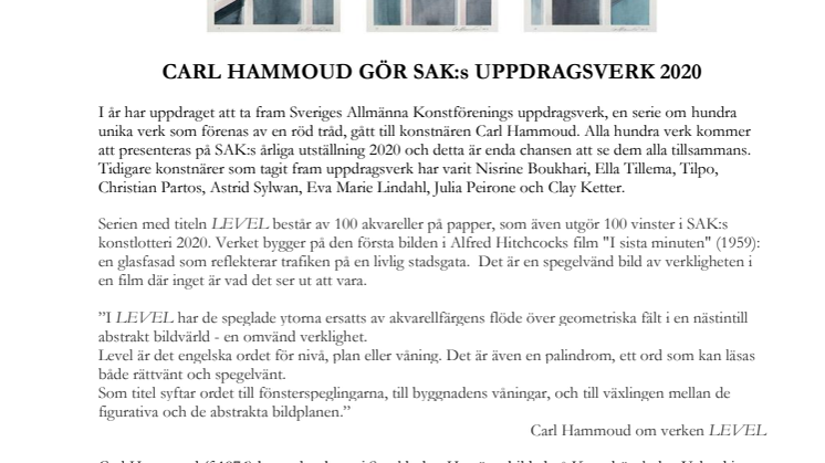 SVERIGES ALLMÄNNA KONSTFÖRENING – CARL HAMMOUD GÖR SAK:s UPPDRAGSVERK 2020