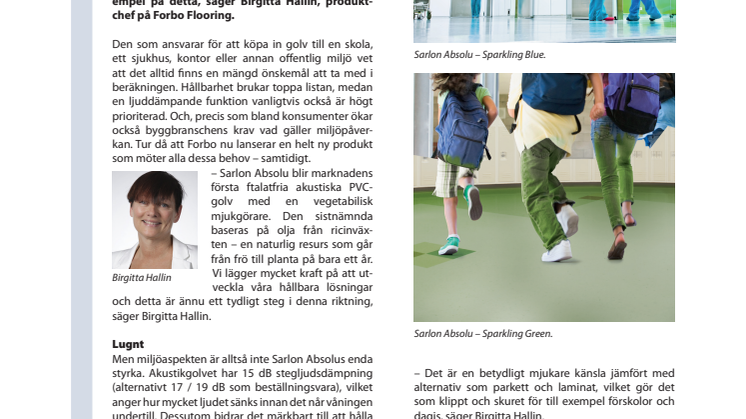 Forbo lanserar tystlåten miljökämpe - Det första ftalatfria akustiska PVC-golvet med vegetabilisk mjukgörare är här.