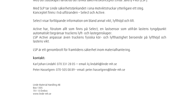 Nyhet från World of Material Handlling - Linde Safety Pilot