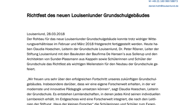 Richtfest neues Louisenlunder Grundschulgebäude 