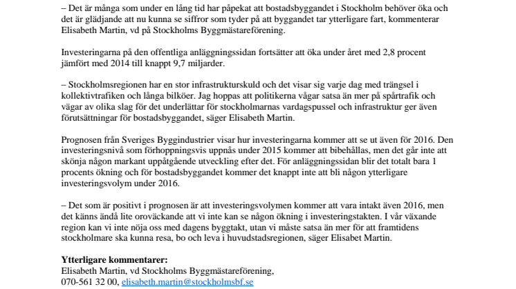 Byggtakten ökar i Stockholm 2015