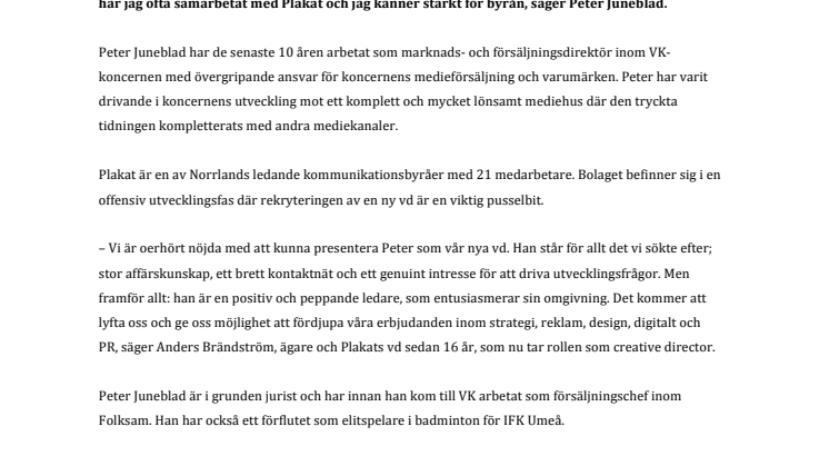 VK-chef ny vd på Plakat