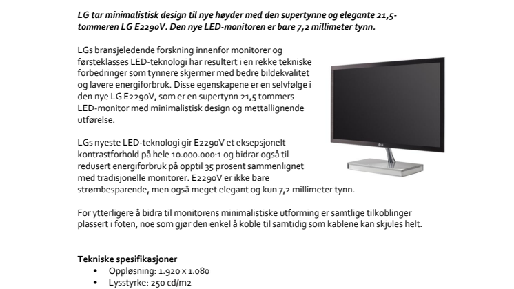 Supertynne LG E2290V gir skrivebordet stil 