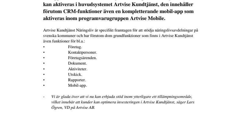 Artvise AB lanserar nu Artvise Kundtjänst Näringsliv!