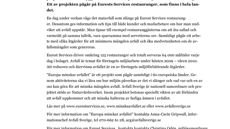 Eurest Services ger gästerna tips och information om avfallsminskning