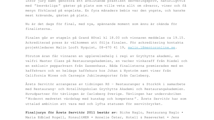 Årets Servitör avgörs idag