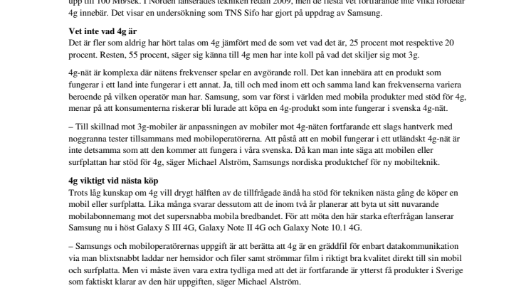 Samsung och TNS Sifo om risken att bli lurad: Svenskarna vill ha 4g men vet inte vad det är