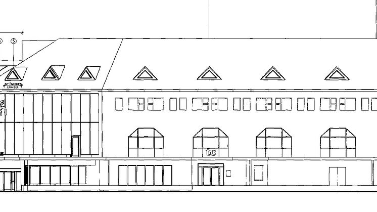 Tillbyggnaden, i form av en länk mellan Folkets hus och gamla biblioteket (till vänster på skissen), kommer att göra muséet synligt.