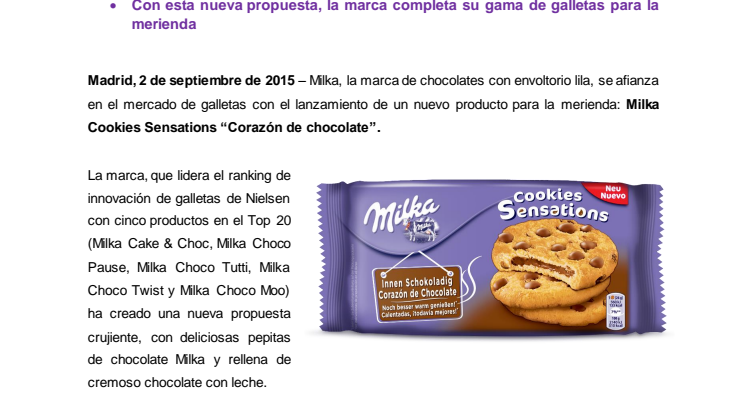 Milka lanza las nuevas galletas  Cookies Sensations “Corazón de chocolate”