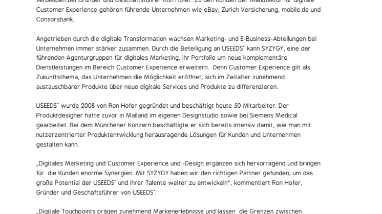 SYZYGY hat sich mehrheitlich am Customer Experience Spezialisten USEEDS° beteiligt