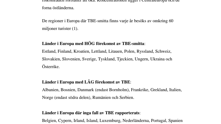 TBE-smitta – riskområden i Europa