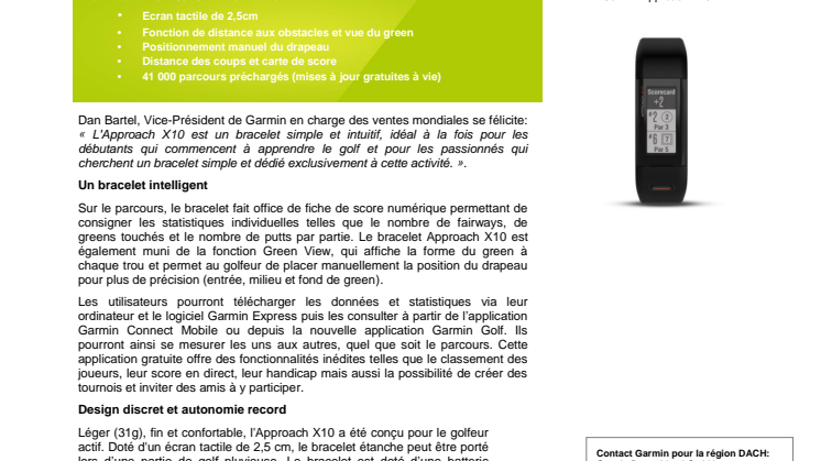 Garmin enrichit son offre wearables en présentant l'Approach X10, un bracelet GPS de golf simple et intuitif 