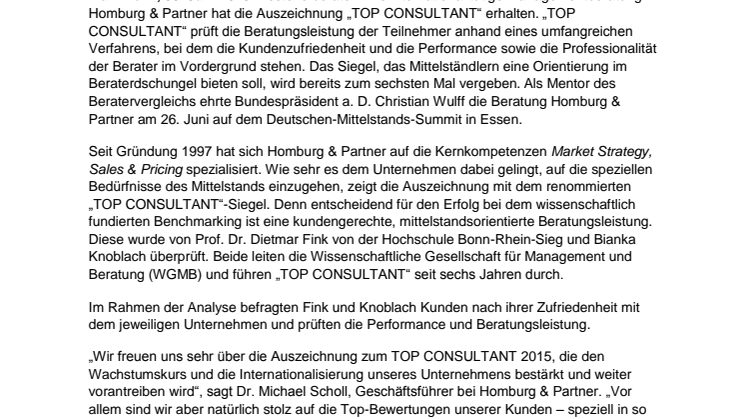 Homburg & Partner ist TOP CONSULTANT 2015