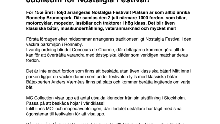 Jubileum för Nostalgia Festival!