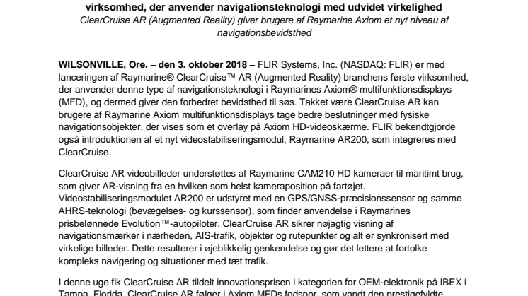 Raymarine: FLIR lancerer Raymarine ClearCruise AR og er dermed branchens første virksomhed, der anvender navigationsteknologi med udvidet virkelighed