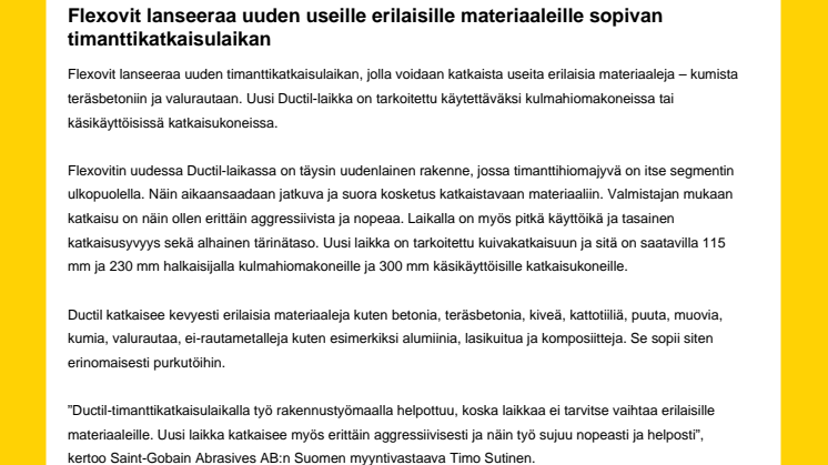 Flexovit lanseeraa uuden useille erilaisille materiaaleille sopivan timanttikatkaisulaikan