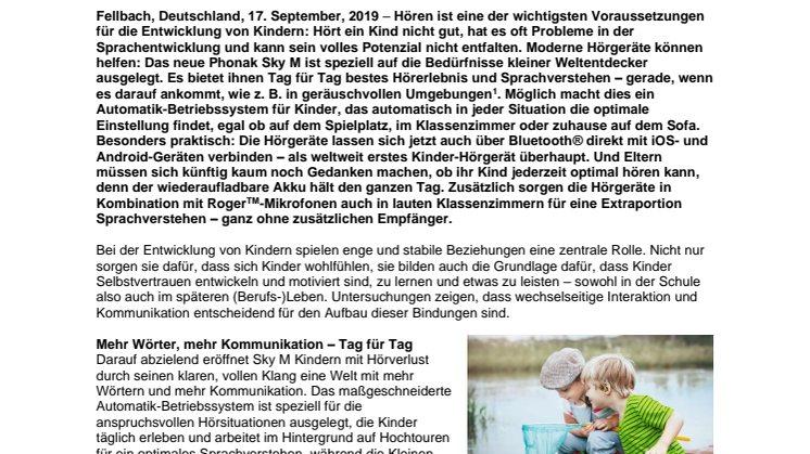 Phonak Sky M™: Voller Klang für Kinderohren – den ganzen Tag