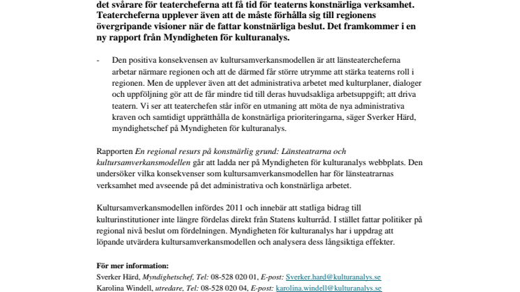 Teaterchefernas roll mer administrativ efter kultursamverkansmodellen införande
