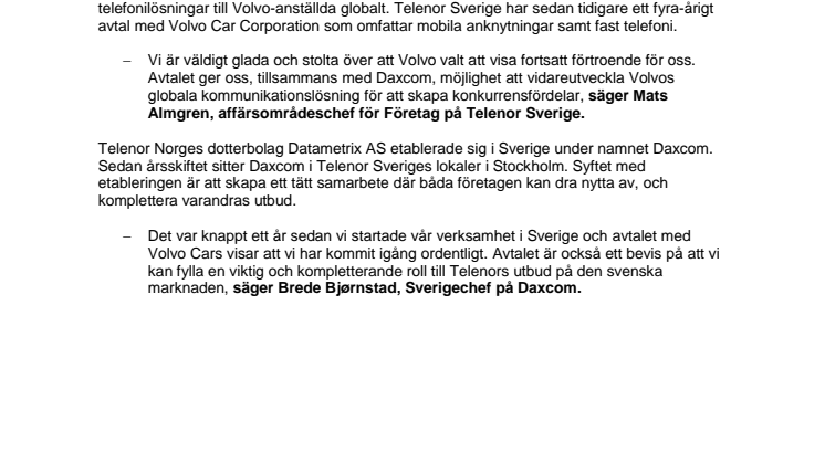 Telenor och Daxcom i samarbete med Volvo Car Corporation