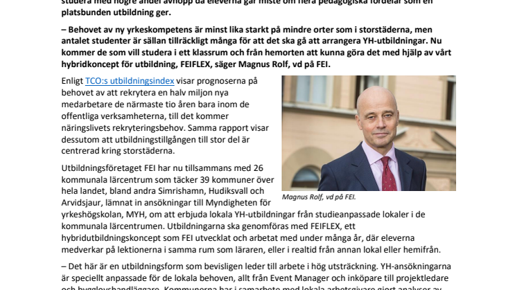 Unikt YH-samarbete mellan 26 kommunala lärcentrum och FEI ger kompetenslyft för näringslivet på mindre orter